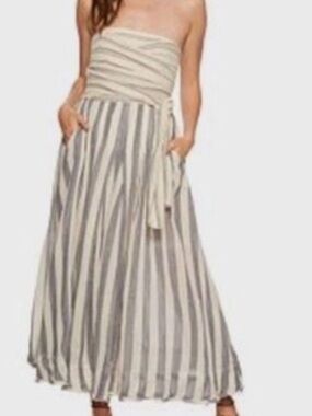 Free People Women's “Stripe Me Up” Strapless Midi Dress In Size Medium